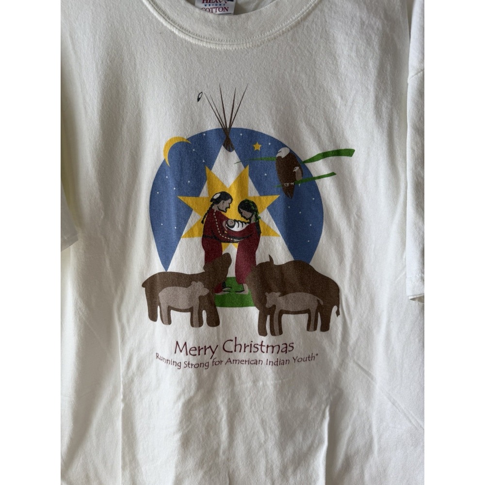 Vtg Running Strong‎ for American Indian T Shirt Mens Large Merry Christmas